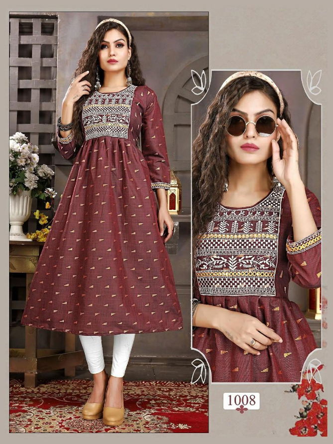 Riyaa Avni 1001 Heavy Cotton Printed Ethnic Wear Embroidery Kurti Collection